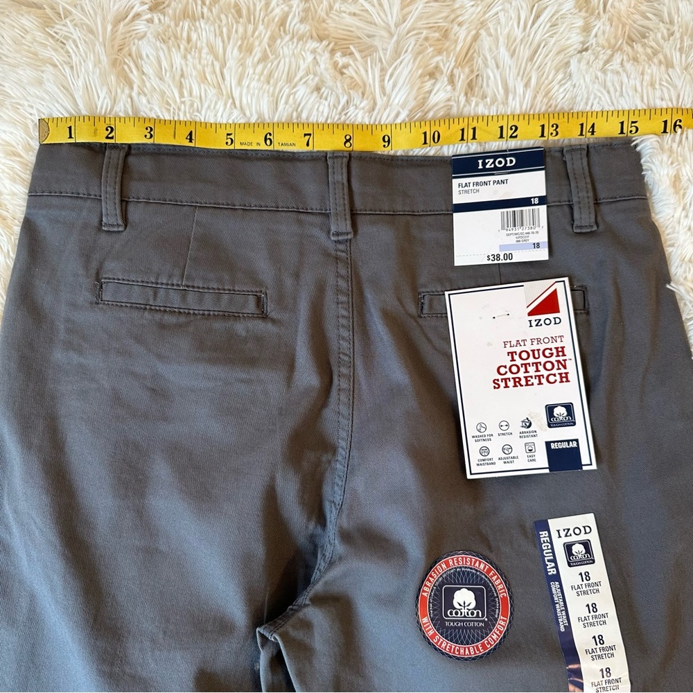 IZOD Gray Chino Dress Pants Boys Size 18 Regular Stretch Flat Front NWT School - Picture 3 of 9